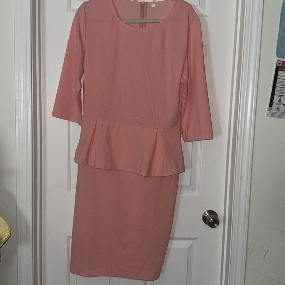 Women 3/4 Sleeve Bodycon Ruffle Vintage Work Midi Pencil Dress xl Like new - Picture 7 of 12